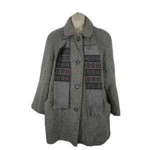 Herman Kay Coat and Scarf Button Front Women Size 10 Gray Wool/Nylon Pockets